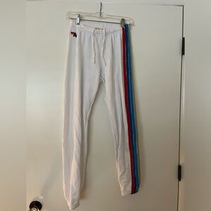 AVIATOR NATION Women’s multi-stripe sweatpants in White, size Medium